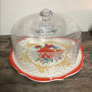 Pioneer Woman Winter Bouquet Holiday Cake Plate W/ Glass Dome open Box